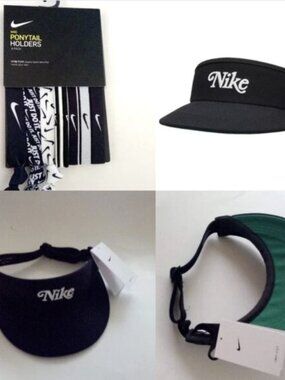 Nike Golf Dry Fit Tall Black Visor And Nike 9PCS Black White Pony Holder Bundle